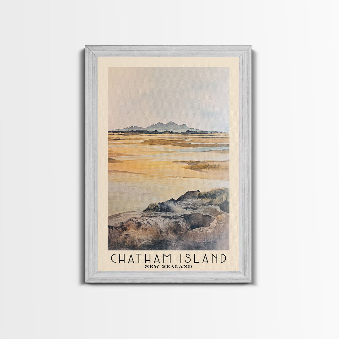 Chatham Island, New Zealand Watercolor Print, Vacation Gift, New Zealand Wall Art, Beach Painting, Beach Decor, Large Wall Art, Wood Frame Art