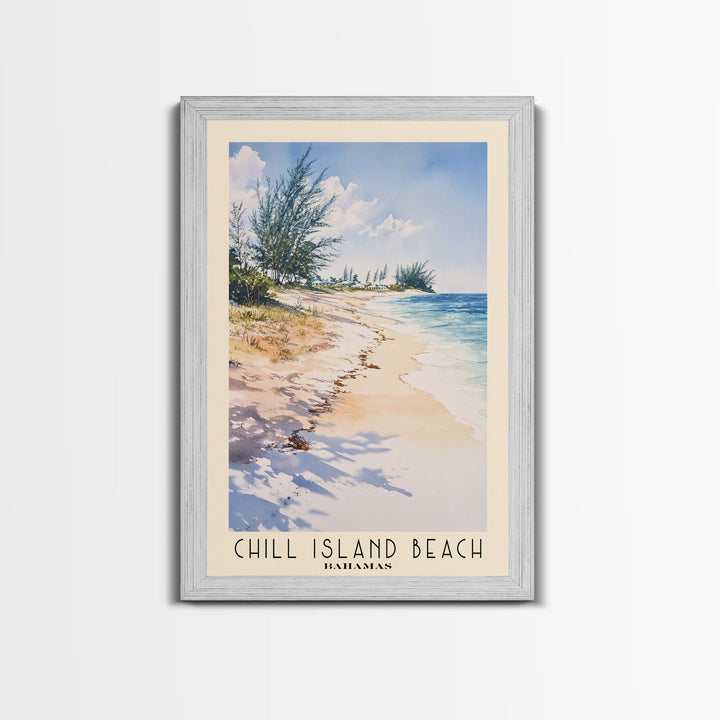 Chill Island Beach, Bahamas Watercolor Beach Print, Vacation Gift, Bahamas Wall Art, Framed Canvas Print, Framed Beach Painting