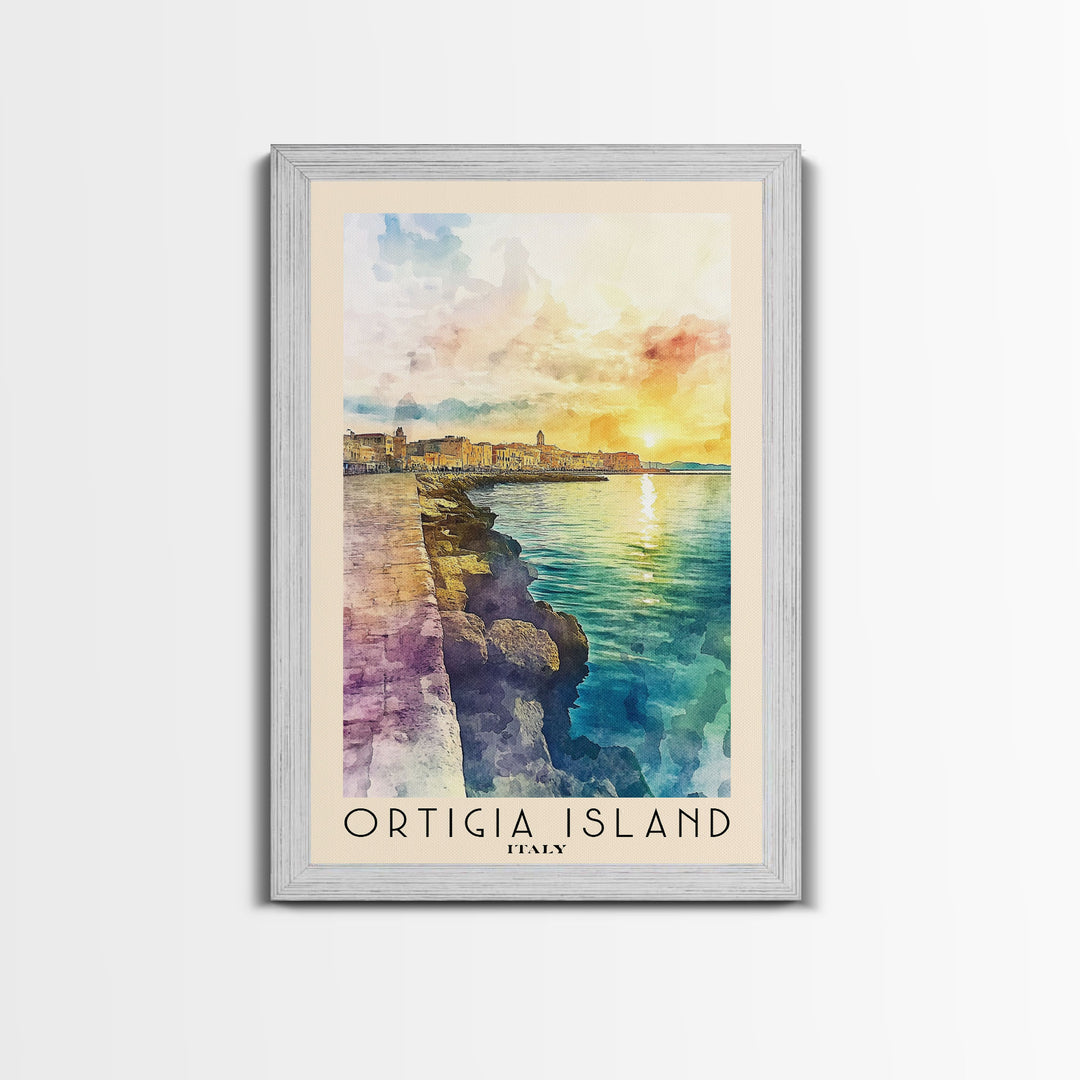 Ortigia Island, Italy Watercolor Print, Vacation Gift, Italy Wall Art, Beach Painting, Beach Decor, Large Wall Art, Wood Frame Art