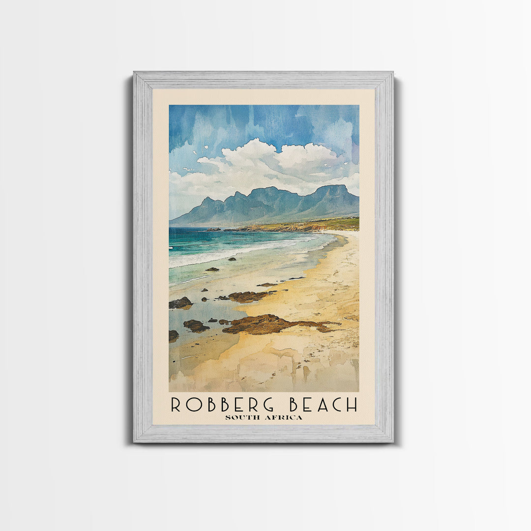 Robberg Beach, South Africa Watercolor Beach Print, Vacation Gift, South Africa Wall Art, Framed Canvas Print, Framed Beach Painting