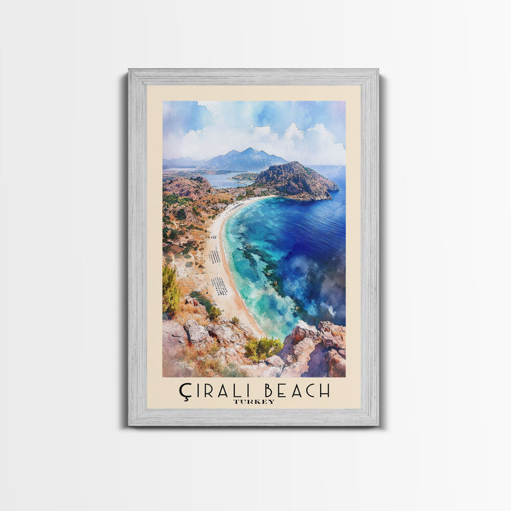 Çıralı Beach, Turkey Watercolor Print, Vacation Gift, Turkey Wall Art, Beach Painting, Beach Decor, Large Wall Art, Wood Frame Art
