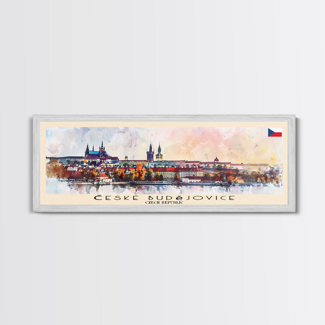 Ceske Budejovice Czech Wall Art, Panoramic Travel Poster, Panoramic Framed Canvas Print, City Wall Art, Wall Hanging Home Decor, Travel Art