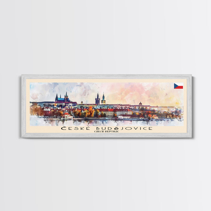 Ceske Budejovice Czech Wall Art, Panoramic Travel Poster, Panoramic Framed Canvas Print, City Wall Art, Wall Hanging Home Decor, Travel Art