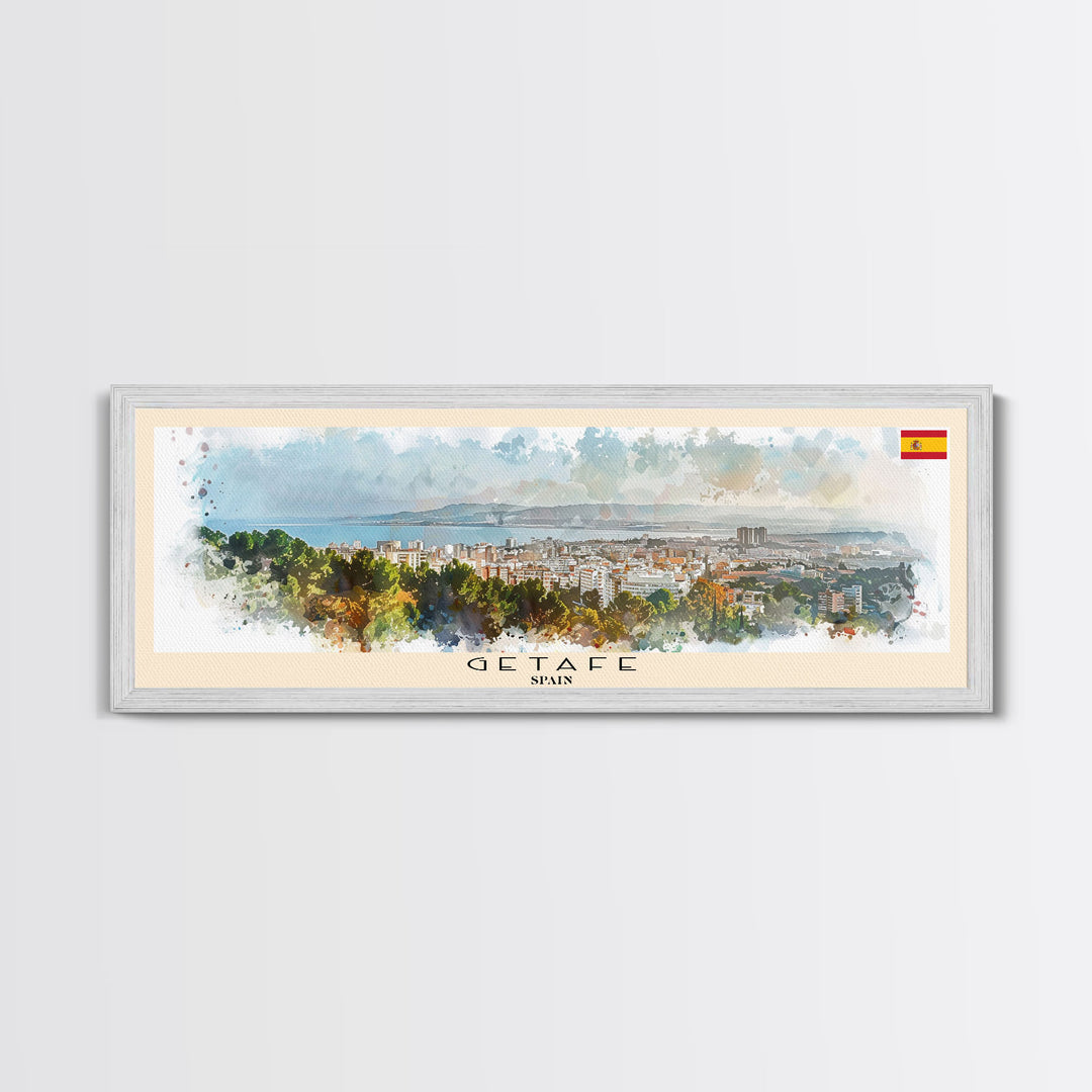 Getafe Spain Panoramic Travel Poster, Framed Canvas Print or Metal Wall Art, Travel Art, Home Decor, Panoramic Painting, Midcentury Art