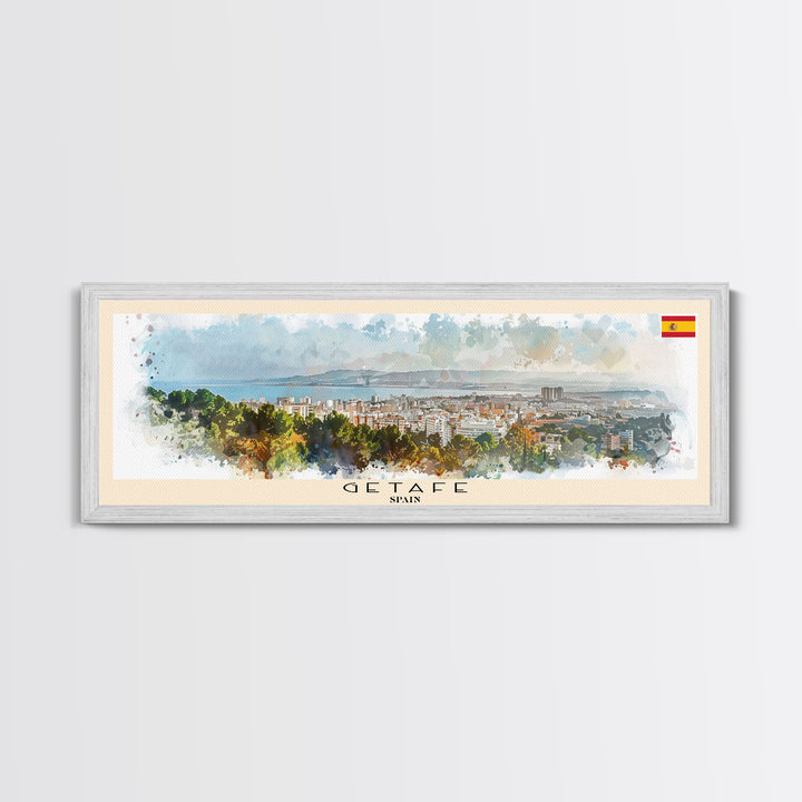 Getafe Spain Panoramic Travel Poster, Framed Canvas Print or Metal Wall Art, Travel Art, Home Decor, Panoramic Painting, Midcentury Art