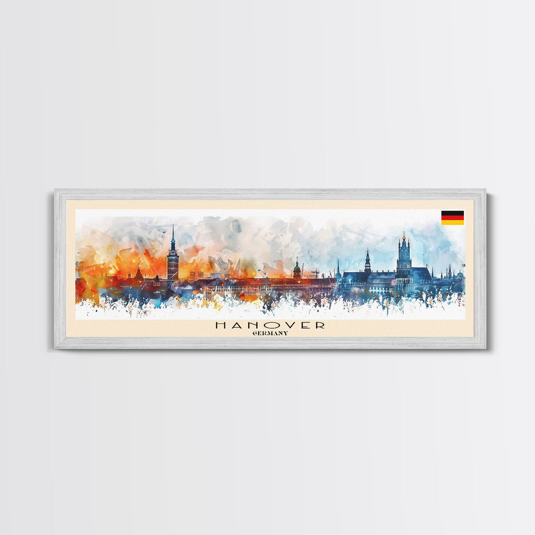 Hanover Germany Panoramic Travel Poster, Framed Canvas Print or Metal Wall Art, Travel Art, Home Decor, Panoramic Painting, Midcentury Art
