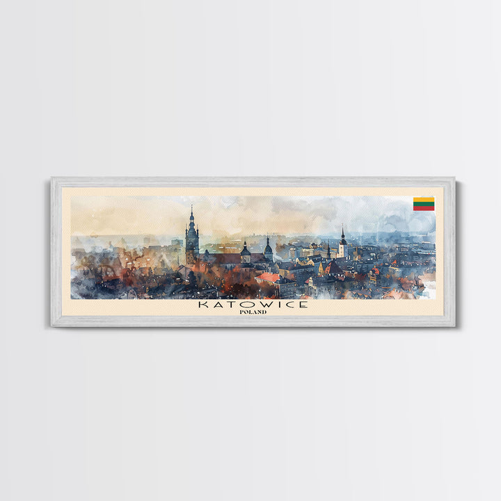 Katowice Poland Wall Art, Panoramic Travel Poster, Panoramic Framed Canvas Print, City Wall Art, Wall Hanging Home Decor, Travel Art