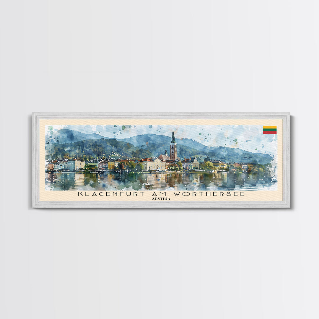 Klagenfurt Austria Panoramic Travel Poster, Framed Canvas Print or Metal Wall Art, Travel Art, Home Decor, Panoramic Painting, Midcentury Art