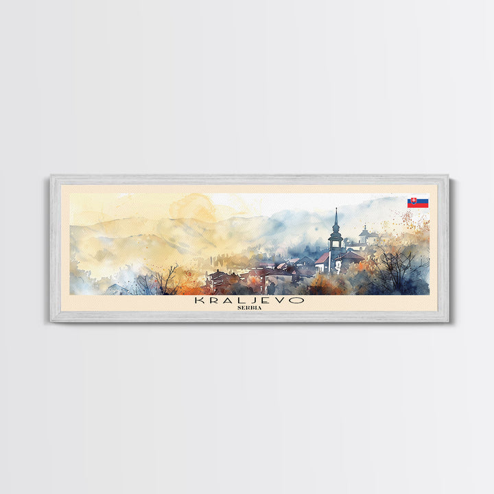 Kraljevo Serbia Panoramic Travel Poster, Framed Canvas Print or Metal Wall Art, Travel Art, Home Decor, Panoramic Painting, Midcentury Art