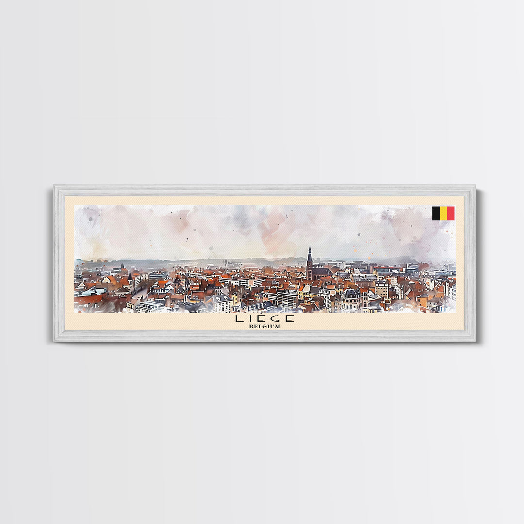 Liege Belgium Panoramic Travel Poster, Framed Canvas Print or Metal Wall Art, Travel Art, Home Decor, Panoramic Painting, Midcentury Art