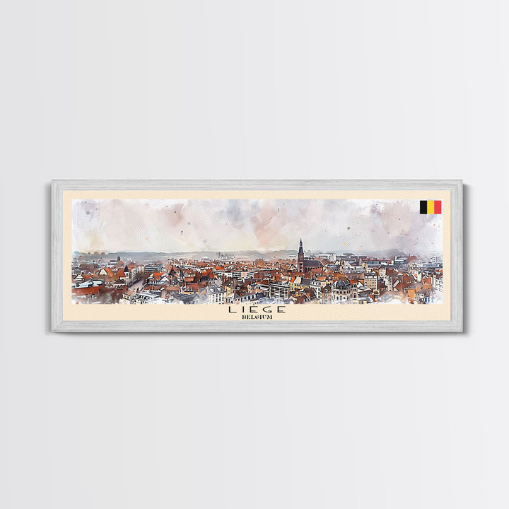 Liege Belgium Panoramic Travel Poster, Framed Canvas Print or Metal Wall Art, Travel Art, Home Decor, Panoramic Painting, Midcentury Art