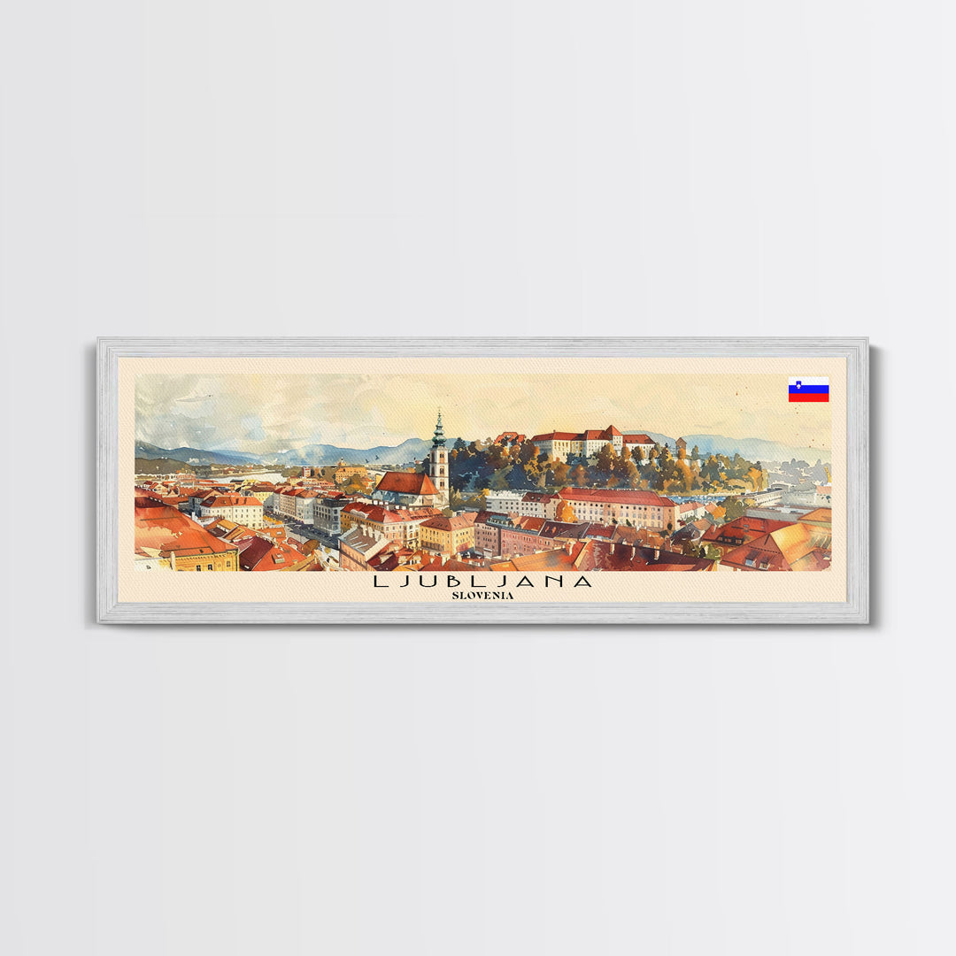 Ljubljana Slovenia Wall Art, Panoramic Travel Poster, Panoramic Framed Canvas Print, City Wall Art, Wall Hanging Home Decor, Travel Art