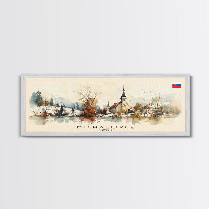 Michalovce Slovakia Travel Art, City Art, Framed Canvas Print or Metal Wall Art, Europe Travel Poster, Panoramic Wall Art, Extra Wide Wall Art