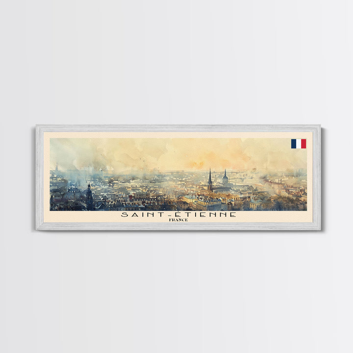 Saint Etienne France Panoramic Travel Poster, Framed Canvas Print or Metal Wall Art, Travel Art, Home Decor, Panoramic Painting, Midcentury Art