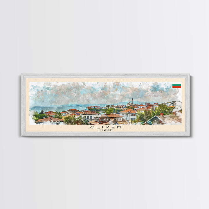 Sliven Bulgaria Wall Art, Panoramic Travel Poster, Panoramic Framed Canvas Print, City Wall Art, Wall Hanging Home Decor, Travel Art