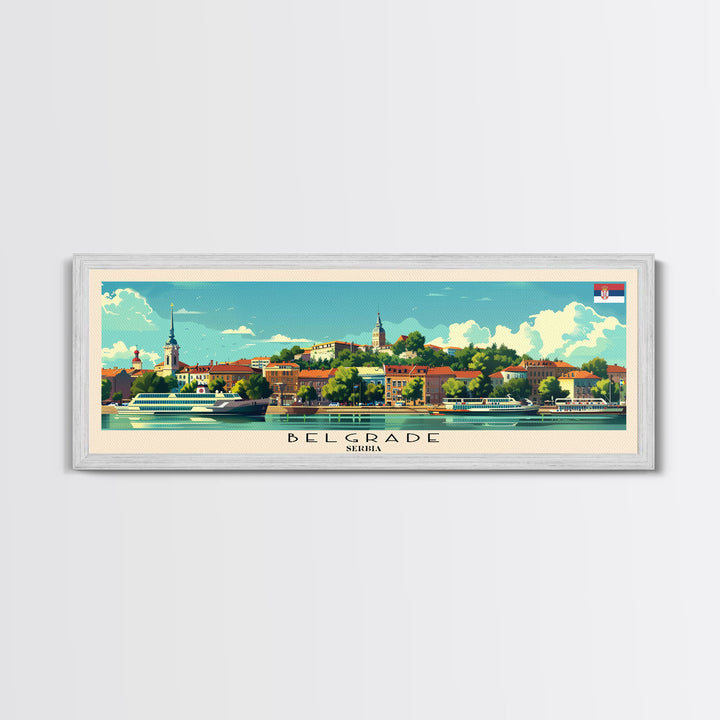 Belgrade Serbia Panoramic Travel Poster, Framed Canvas Print or Metal Wall Art, Travel Art, Home Decor, Panoramic Painting, Midcentury Art