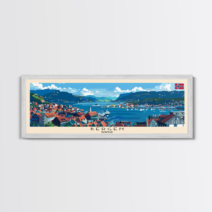 Bergen Norway Wall Art, Panoramic Travel Poster, Panoramic Framed Canvas Print, City Wall Art, Wall Hanging Home Decor, Travel Art