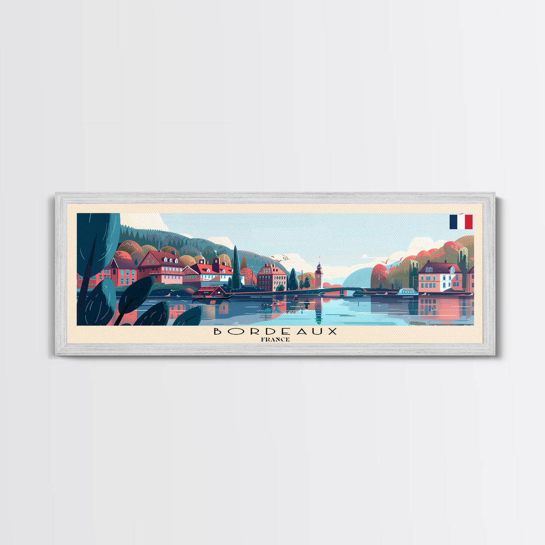 Bordeaux France Panoramic Travel Poster, Framed Canvas Print or Metal Wall Art, Travel Art, Home Decor, Panoramic Painting, Midcentury Art