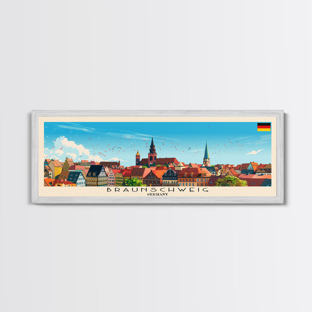 Braunschweig Germany Travel Art, City Art, Framed Canvas Print or Metal Wall Art, Europe Travel Poster, Panoramic Wall Art, Extra Wide Wall Art