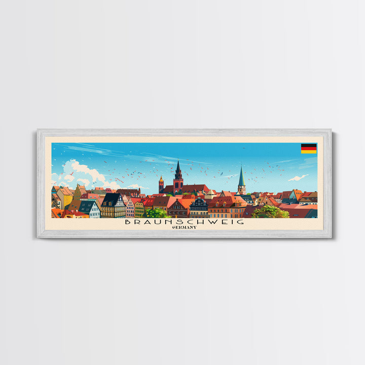 Braunschweig Germany Travel Art, City Art, Framed Canvas Print or Metal Wall Art, Europe Travel Poster, Panoramic Wall Art, Extra Wide Wall Art