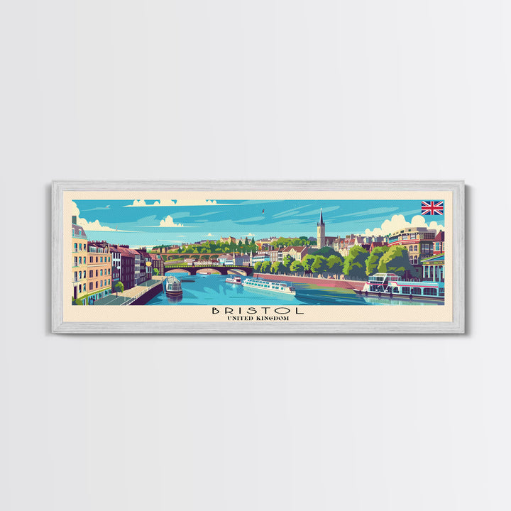 Bristol United Kingdom Panoramic Travel Poster, Framed Canvas Print or Metal Wall Art, Travel Art, Home Decor, Panoramic Painting, Midcentury Art