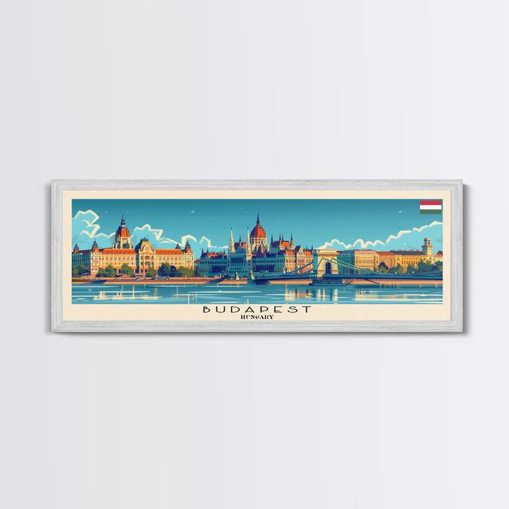 Budapest Hungary Travel Art, City Art, Framed Canvas Print or Metal Wall Art, Europe Travel Poster, Panoramic Wall Art, Extra Wide Wall Art