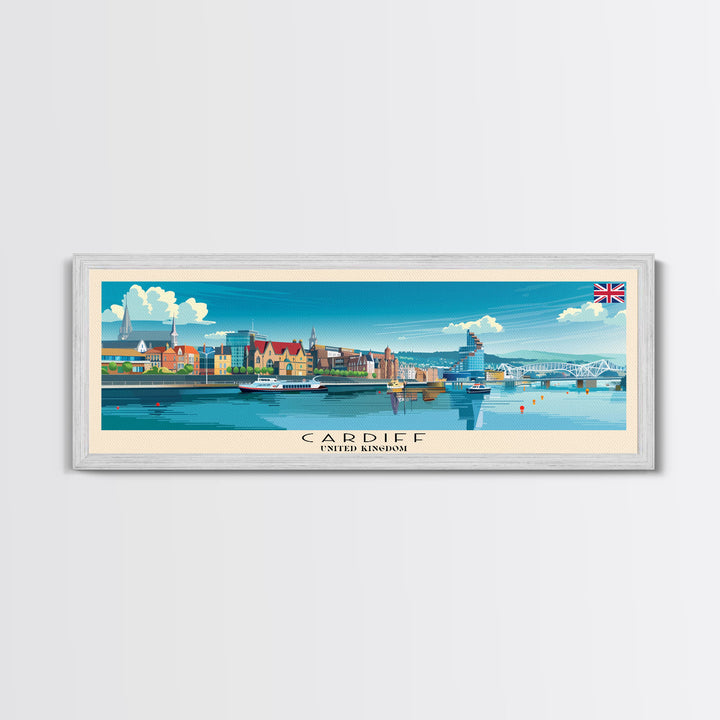 Cardiff United Kingdom Travel Art, City Art, Framed Canvas Print or Metal Wall Art, Europe Travel Poster, Panoramic Wall Art, Extra Wide Wall Art