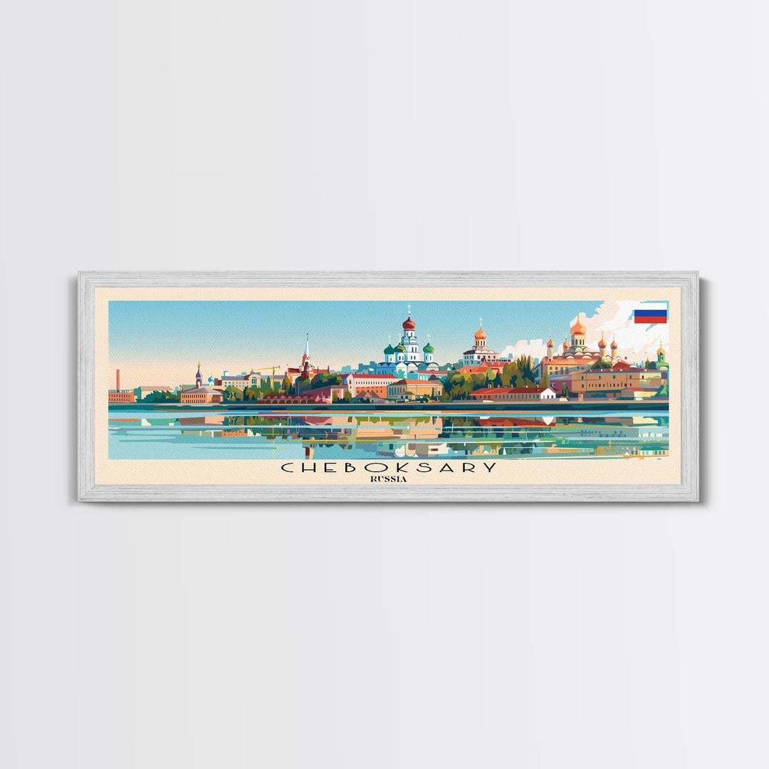 Cheboksary Russia Travel Art, City Art, Framed Canvas Print or Metal Wall Art, Europe Travel Poster, Panoramic Wall Art, Extra Wide Wall Art