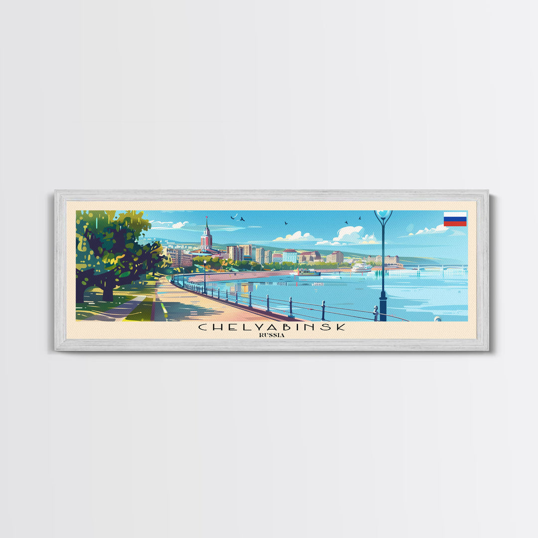 Chelyabinsk Russia Panoramic Travel Poster, Framed Canvas Print or Metal Wall Art, Travel Art, Home Decor, Panoramic Painting, Midcentury Art