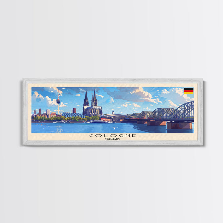 Cologne Germany Panoramic Travel Poster, Framed Canvas Print or Metal Wall Art, Travel Art, Home Decor, Panoramic Painting, Midcentury Art