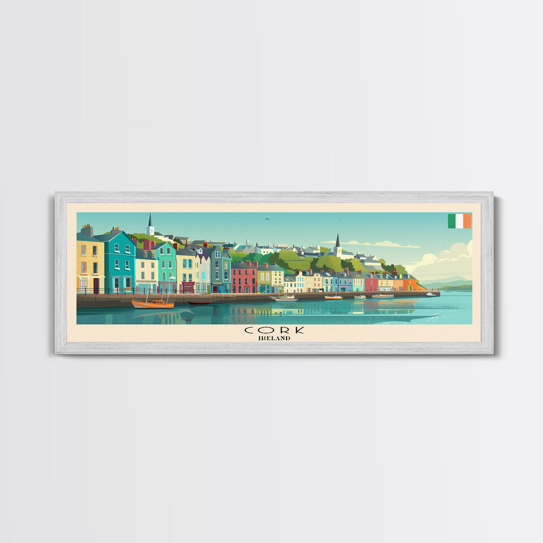 Cork Ireland Panoramic Travel Poster, Framed Canvas Print or Metal Wall Art, Travel Art, Home Decor, Panoramic Painting, Midcentury Art
