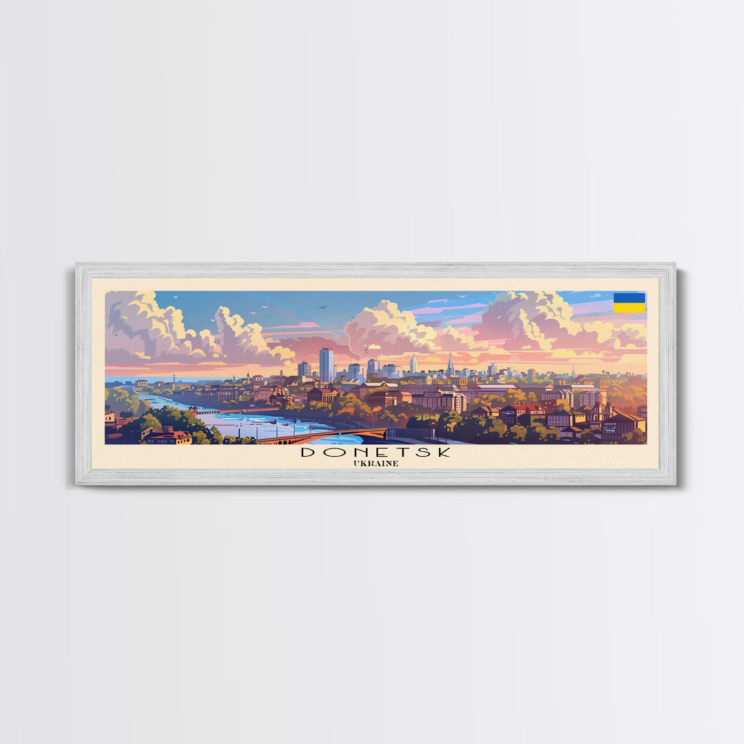 Donetsk Ukraine Panoramic Travel Poster, Framed Canvas Print or Metal Wall Art, Travel Art, Home Decor, Panoramic Painting, Midcentury Art