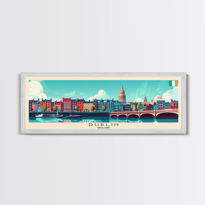 Dublin Ireland Panoramic Travel Poster, Framed Canvas Print or Metal Wall Art, Travel Art, Home Decor, Panoramic Painting, Midcentury Art