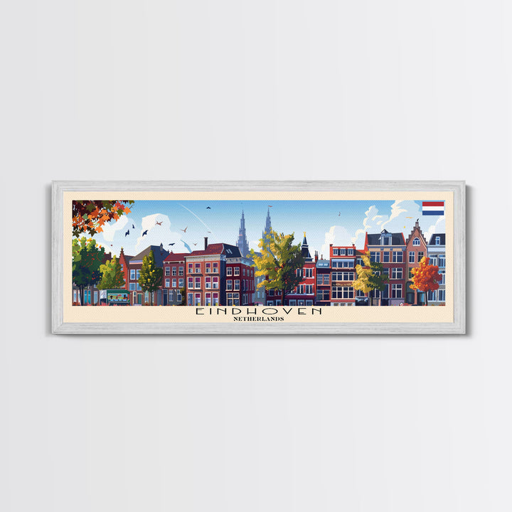 Eindhoven Netherlands Panoramic Travel Poster, Framed Canvas Print or Metal Wall Art, Travel Art, Home Decor, Panoramic Painting, Midcentury Art