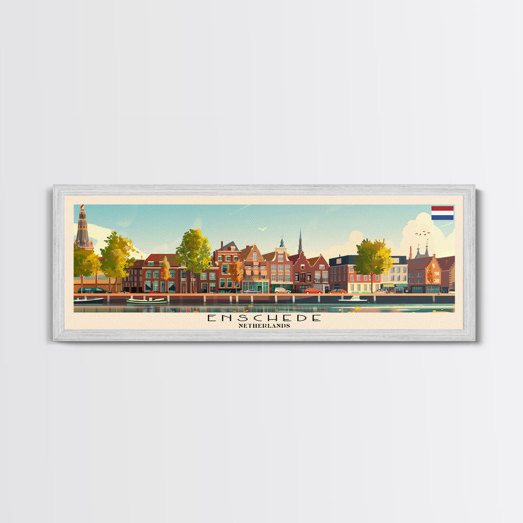 Enschede Netherlands Wall Art, Panoramic Travel Poster, Panoramic Framed Canvas Print, City Wall Art, Wall Hanging Home Decor, Travel Art