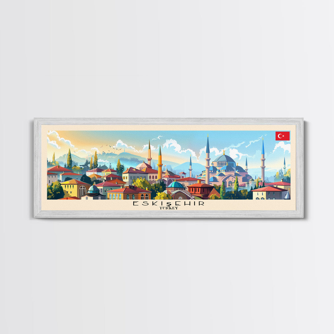 Eskisehir Turkey Panoramic Travel Poster, Framed Canvas Print or Metal Wall Art, Travel Art, Home Decor, Panoramic Painting, Midcentury Art