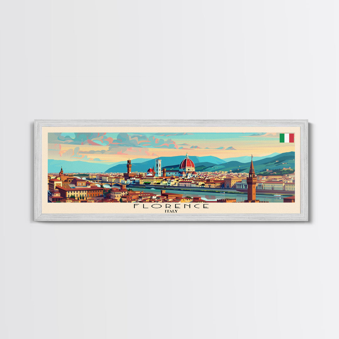 Florence Italy Panoramic Travel Poster, Framed Canvas Print or Metal Wall Art, Travel Art, Home Decor, Panoramic Painting, Midcentury Art