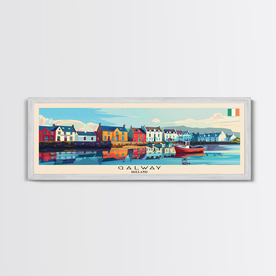 Galway Ireland Panoramic Travel Poster, Framed Canvas Print or Metal Wall Art, Travel Art, Home Decor, Panoramic Painting, Midcentury Art