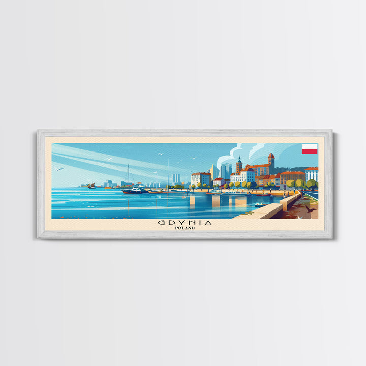Gdynia Poland Travel Art, City Art, Framed Canvas Print or Metal Wall Art, Europe Travel Poster, Panoramic Wall Art, Extra Wide Wall Art