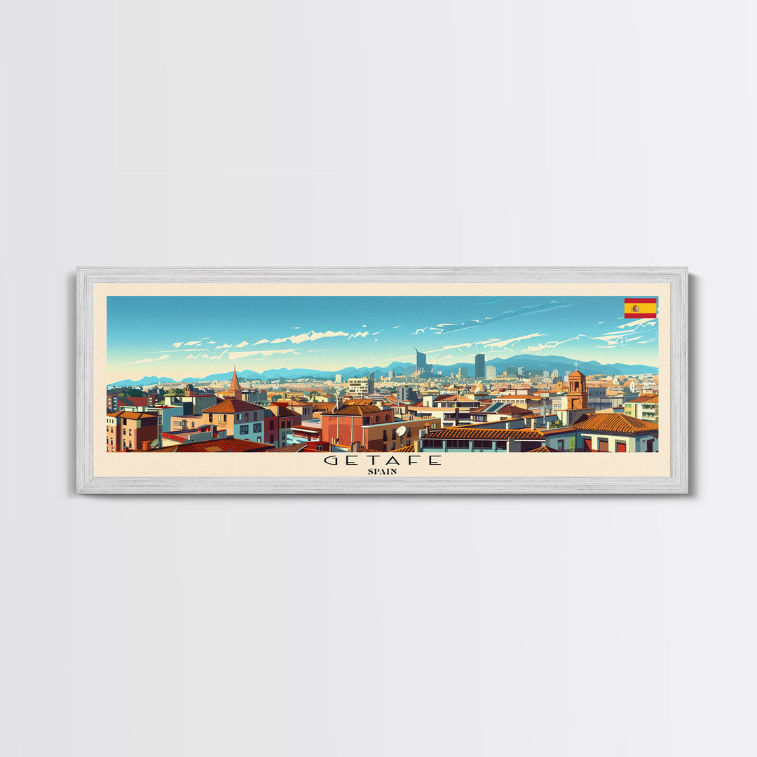 Getafe Spain Panoramic Travel Poster, Framed Canvas Print or Metal Wall Art, Travel Art, Home Decor, Panoramic Painting, Midcentury Art