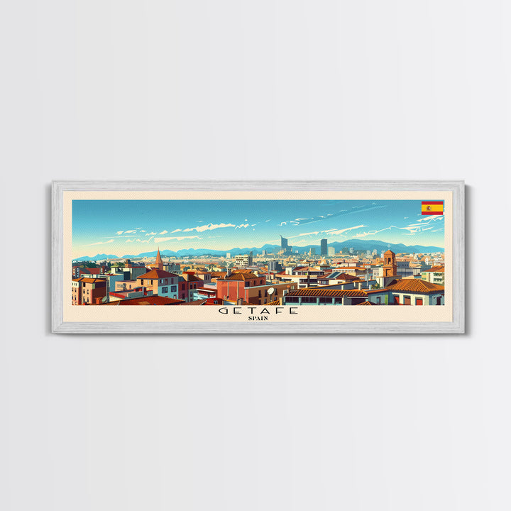 Getafe Spain Panoramic Travel Poster, Framed Canvas Print or Metal Wall Art, Travel Art, Home Decor, Panoramic Painting, Midcentury Art