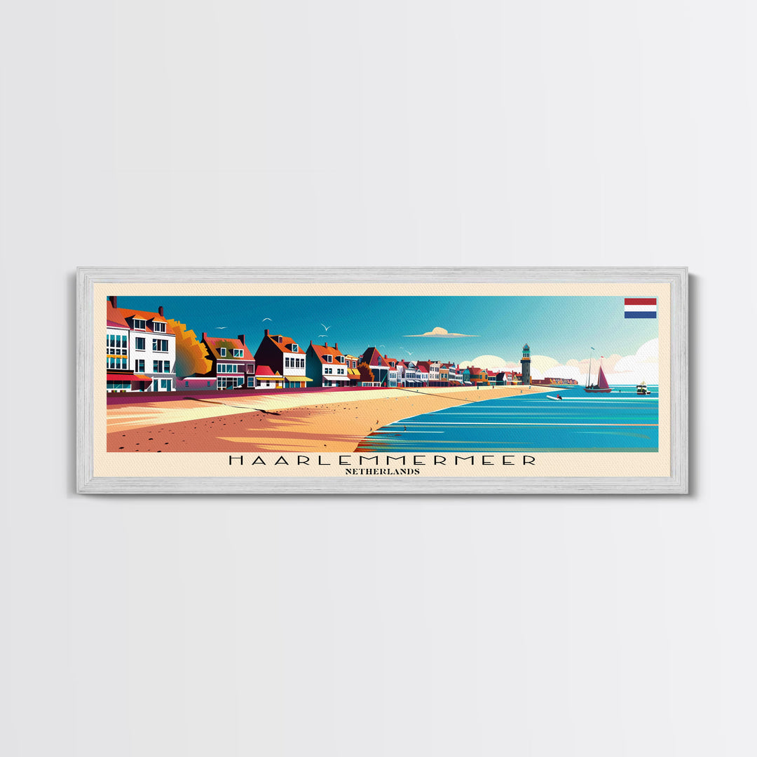 Haarlemmermeer Netherlands Panoramic Travel Poster, Framed Canvas Print or Metal Wall Art, Travel Art, Home Decor, Panoramic Painting, Midcentury Art