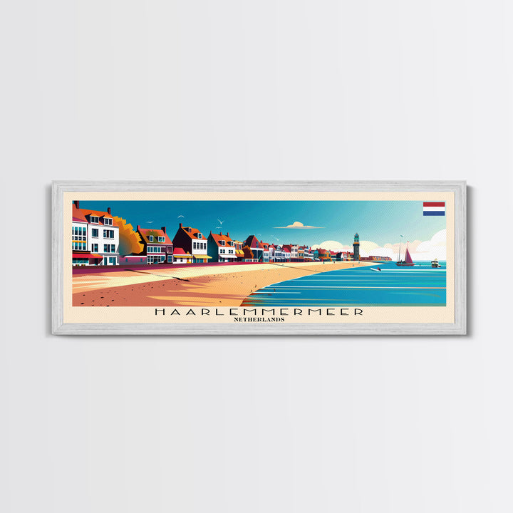 Haarlemmermeer Netherlands Panoramic Travel Poster, Framed Canvas Print or Metal Wall Art, Travel Art, Home Decor, Panoramic Painting, Midcentury Art