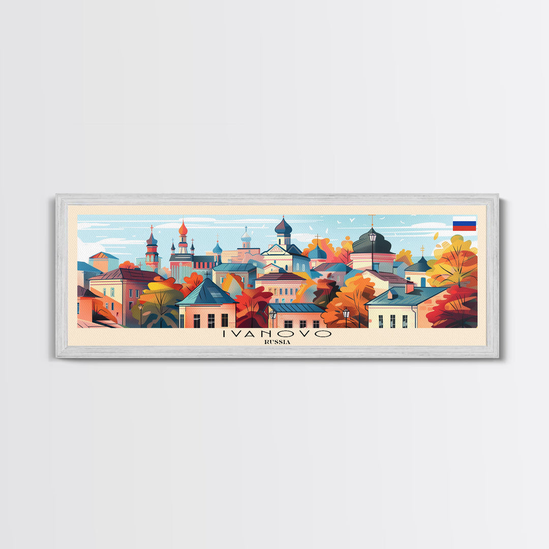 Ivanovo Russia Panoramic Travel Poster, Framed Canvas Print or Metal Wall Art, Travel Art, Home Decor, Panoramic Painting, Midcentury Art