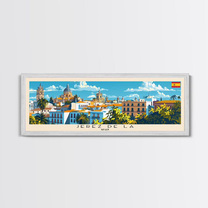 Jerez D eLa Frontera Spain Panoramic Travel Poster, Framed Canvas Print or Metal Wall Art, Travel Art, Home Decor, Panoramic Painting, Midcentury Art