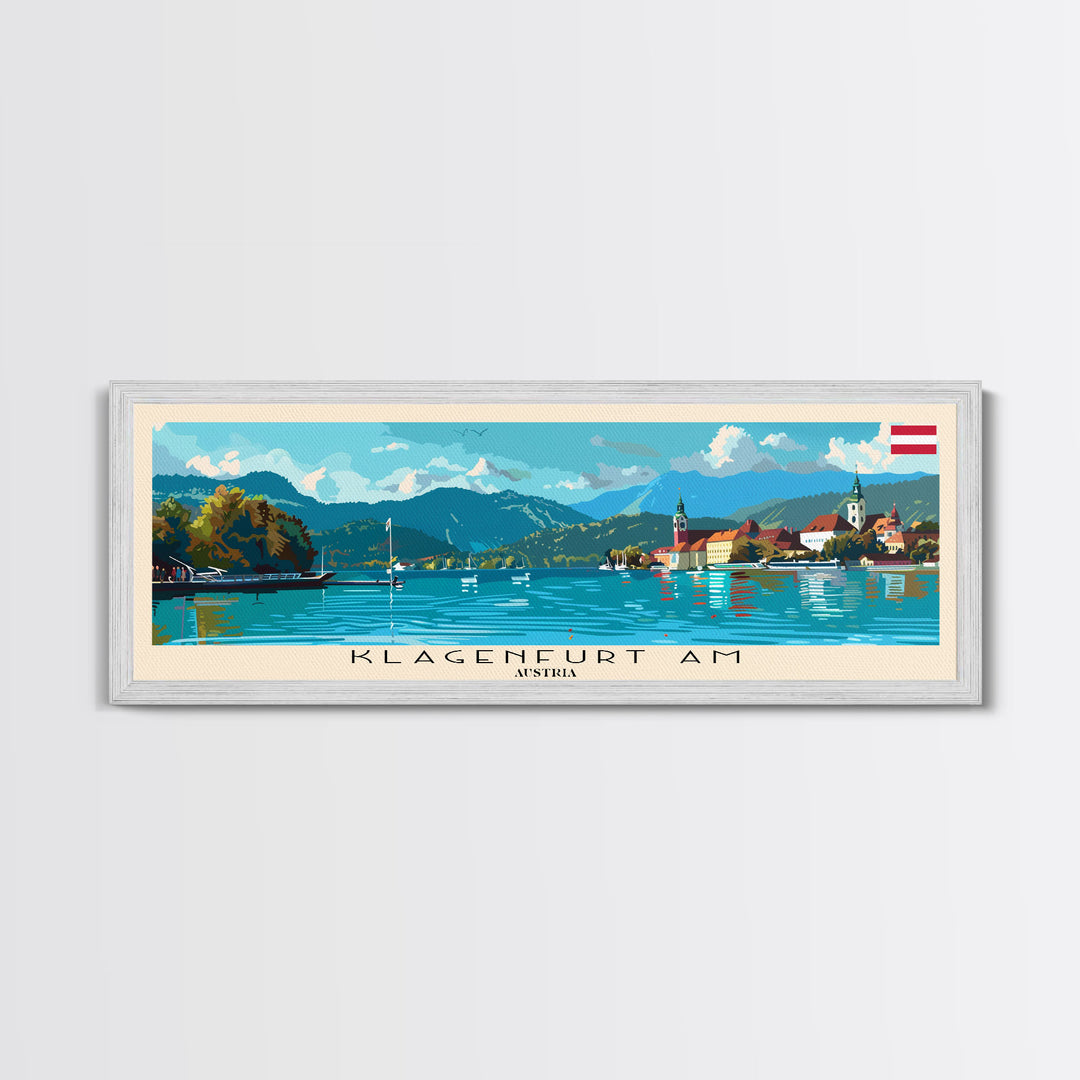 Klagenfurt Austria Panoramic Travel Poster, Framed Canvas Print or Metal Wall Art, Travel Art, Home Decor, Panoramic Painting, Midcentury Art