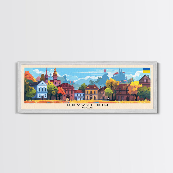 KryvyiRih Ukraine Panoramic Travel Poster, Framed Canvas Print or Metal Wall Art, Travel Art, Home Decor, Panoramic Painting, Midcentury Art