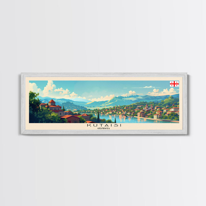 Kutaisi Georgia Panoramic Travel Poster, Framed Canvas Print or Metal Wall Art, Travel Art, Home Decor, Panoramic Painting, Midcentury Art