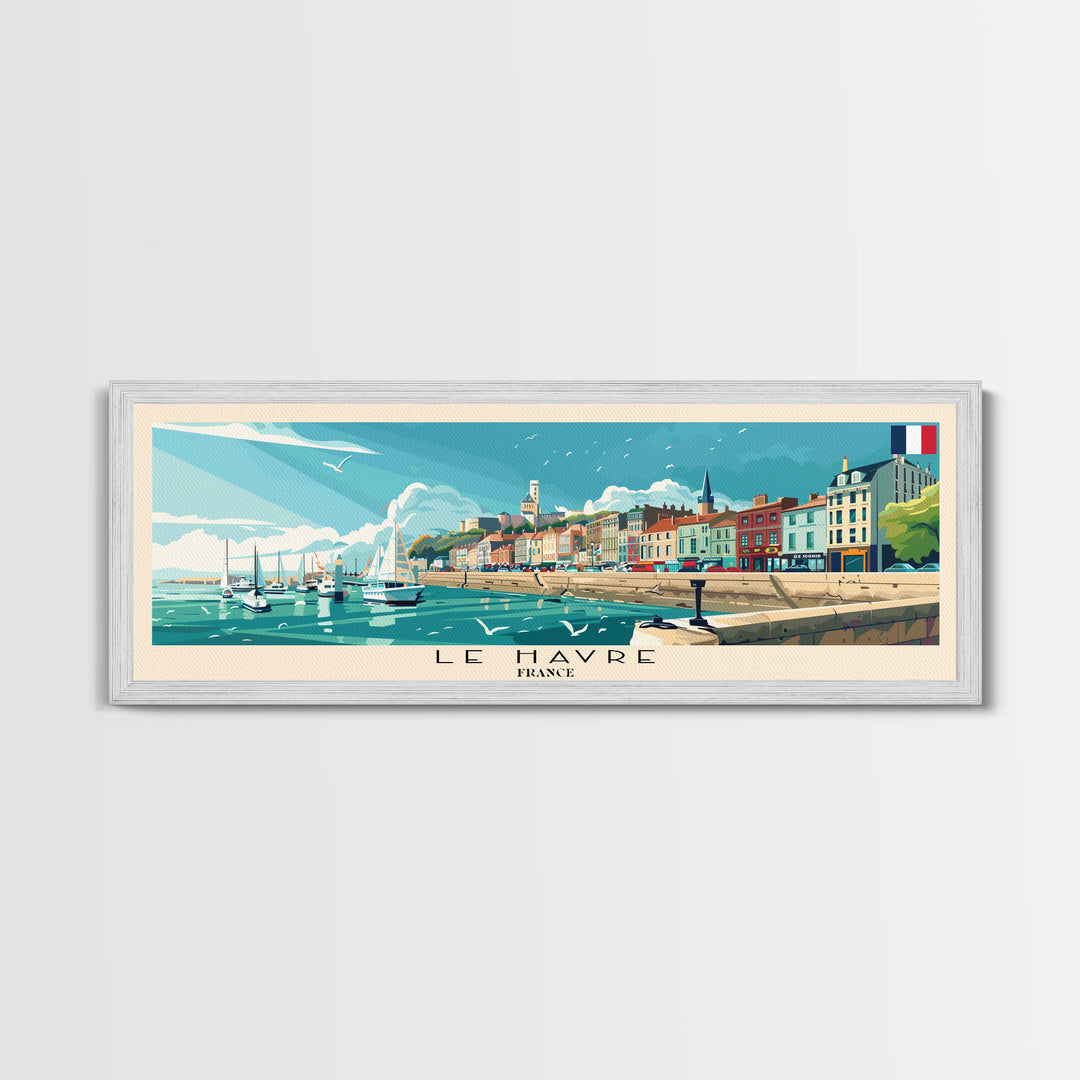 Le Havre France Panoramic Travel Poster, Framed Canvas Print or Metal Wall Art, Travel Art, Home Decor, Panoramic Painting, Midcentury Art
