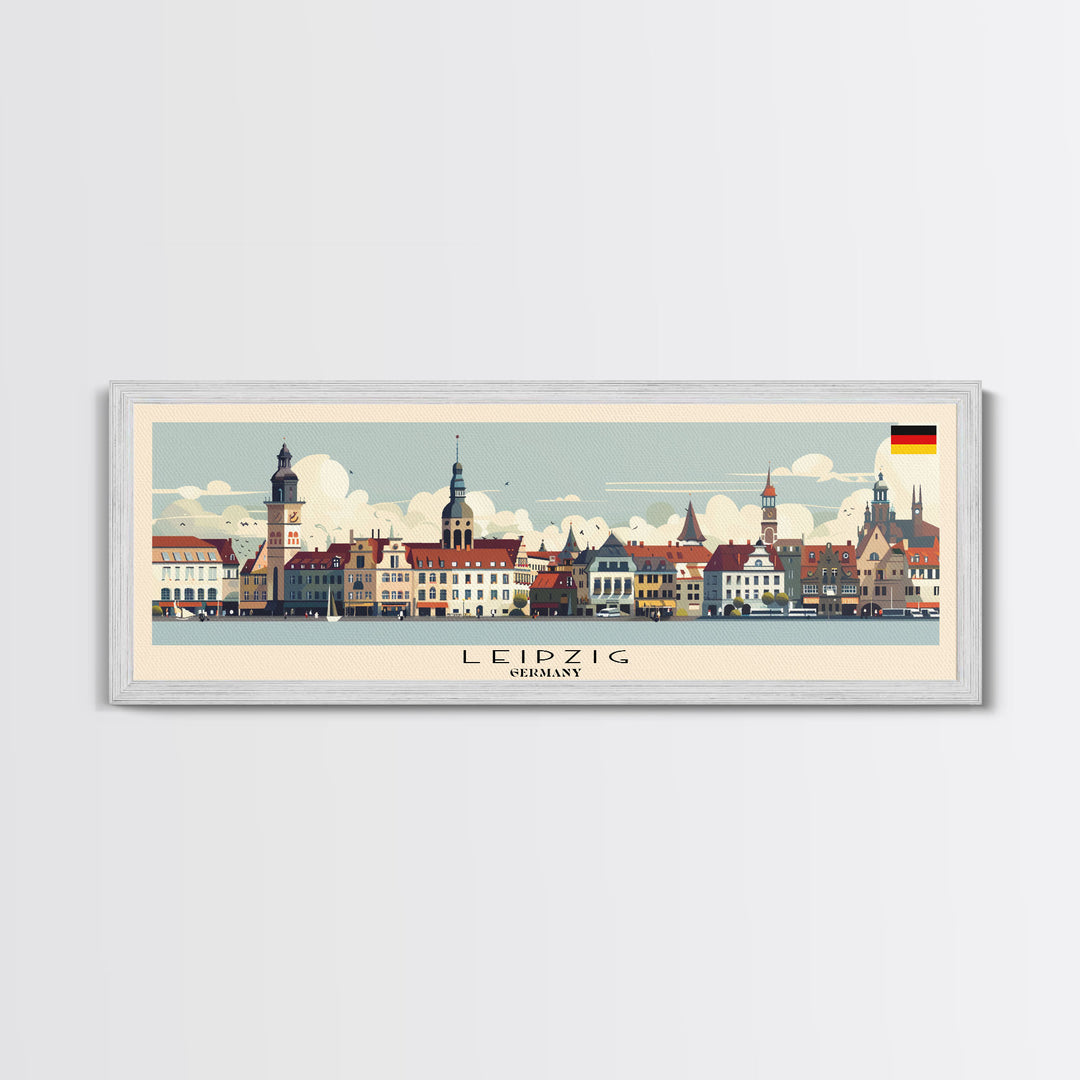 Leipzig Germany Panoramic Travel Poster, Framed Canvas Print or Metal Wall Art, Travel Art, Home Decor, Panoramic Painting, Midcentury Art